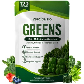 Greens Gummies, Green Supplements with Multivitamins & Minerals | Sugar Free Superfood Gummies with Spirulina & Chlorella, Fruit and Vegetable Blend Green Vitamins | for Digestive Health, 120 Count