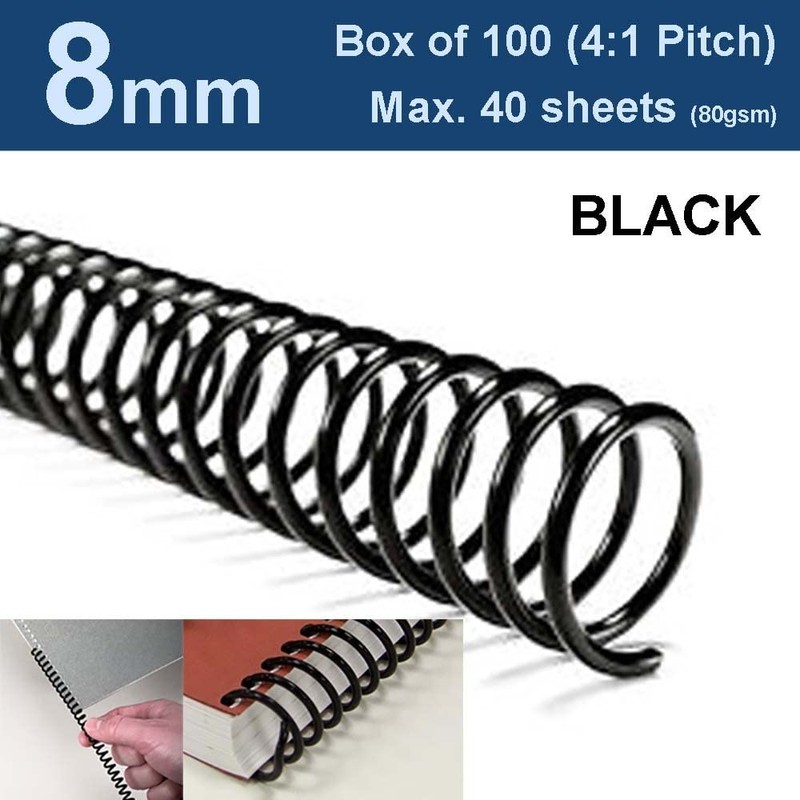 Jolygoods 8mm Plastic Spiral Binding Coil - Black, Manual Duplex,