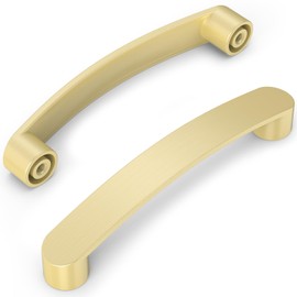 FURNIWARE Pack of 10 Brass Cabinet Handles, Kitchen Handles Drawer Pulls 128mm(5 Inch) Hole Center, Hardware Modern Kitchen Cabinet Door Handles, for Kitchen and Bathroom Cabinets Cupboard