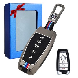 Moonlinks Key Fob Cover 5 Button Compatible with Ford Explorer Mustang Fusion Escape F150 F250 F350 F450 F550 Edge 2018-2022,Metal Gray Key Case & Silicone Key Cover with Keychain Key Protector Shell