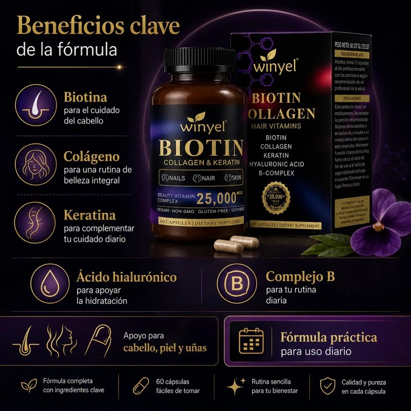 Biotina 25000mcg Cápsulas Complejo Piel Cabello