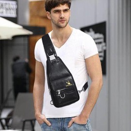 ANPTER Sling Bag for Men Crossbody Chest Bag,PU leather Over the Shoulder Purse Casual Cross Body Sling Backpack for Travel Hiking Cycling