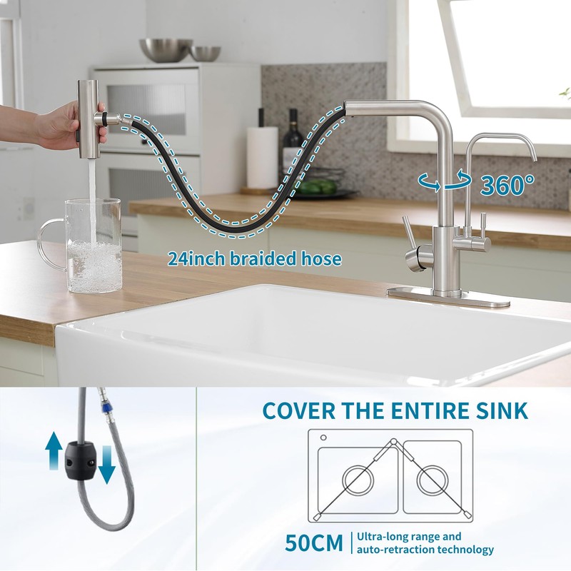 Kitchen Faucets with Water Filter and Pull Down Sprayer,Waterfall Kitchen