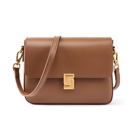 【MFFOR】Genuine Leather Women's 2-Way Shoulder Bag with Two Straps, Square Shape, Crossbody Bag, Handbag, Lightweight, Small, Stylish, Large Capacity, Simple, Casual, Popular for Commuting, Braun