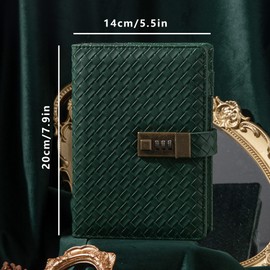 TIEFOSSI B6 Leather Notebook with Combination Lock Refillable Lined Writing Paper for Travel Secret Password Gift Journal for Women Girls Boys (Green)