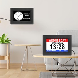 Johnziny 7'' Dementia Clocks with 12 Alarm Options, digital clock with date and day for elderly,Large Clear Digits,Auto-Dim, 4 Diaplay, Digital Calendar Day Clock for Seniors (White)