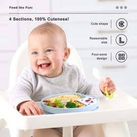 Li&Zhao Baby Bowls with Suction - Suction Plates for Toddlers Toddler Plate Baby Plate Divided Design Kids Plates Baby Suction Plate with Lids Microwave & Dishwasher