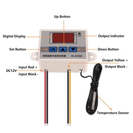 2PCS XH-W3002 Digital Temperature Controller -50 to 110 °C Programmable Heating Cooling Thermostat LED Display Thermostat Control Switch and NTC 10K Thermistor Sensors with Waterproof Probe