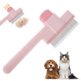RENEWREVITAL Cat Comb, Pet Hair Removal Brush with Release Button, Flea Comb for Pets, Self-Cleaning Grooming Brush for Massaging and Removing Shedding Hair, Pink
