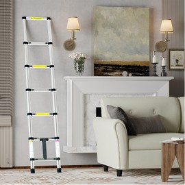 Telescoping Ladder, 6.6 Ft Extension Ladders with Anti-Slip Feet and Locking Mechanism, 330 Lbs Capacity Multi-Purpose Aluminum Collapsible Ladder for Home, RVs, Attic, Outdoor