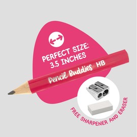 Short Jumbo Pencils for Kids - 12 Fat Pencils and 1 Sharpener & Eraser, Triangle Grip Kids Pencils (Pink)