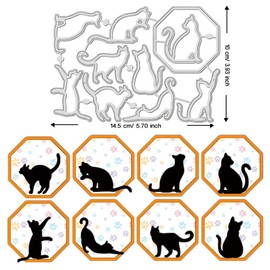 BENECREAT Animal Cats Cutting Dies, Cutting Dies Stencil Metal Set, with Octagonal Border Cut Dies for Card Making Album Decorative Embossing Arts Crafts