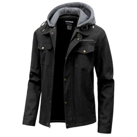 CTFASHION Mens Casual Jacket Fall Coats for Men Thick Spring Jackets with Hood Lining Cotton Military Work Cargo Pockets Outwear Grey XX-Large