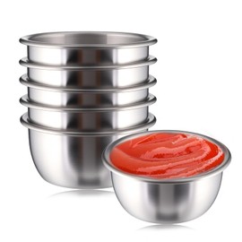 6 PCS Dipping Sauce Cups Ramekins 2 oz, Stainless Steel Condiment Cups Reusable Small Metal Bowl Dipping Cup Mini Dip Bowls Sauce Containers for Ketchup Home Party Restaurant Kitchen (Silver)