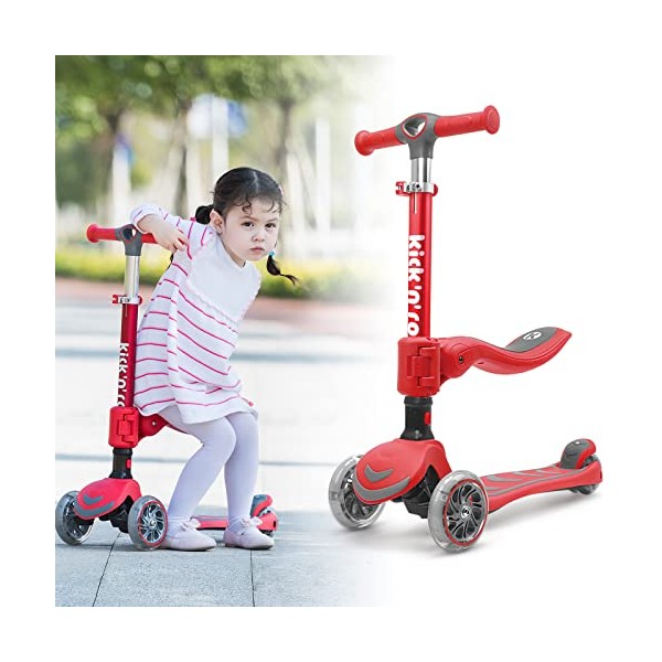 Kicknroll Scooter for Kids, 3 Light Up Wheel with Seat