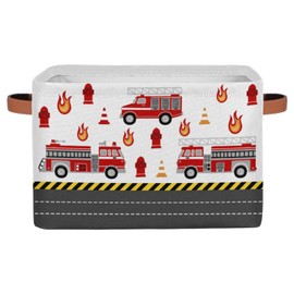 LLCXCSI Rectangle Large Red Fire Car Boy Room Decor Collapsible Organizer Cube Bin Cartoon Kid Storage Basket Gift Baskets for Nursery Book Shelf Clothes Toy 15"x11"x9.5"