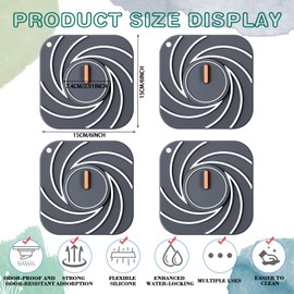 Yinkin 4 Pcs 2 in 1 Silicone Drain Stoppers 6 Inches Large Bathtub Drain Plug Hair Catcher Flat Suction Cover for Kitchen Bathroom Tub and Laundry Floor Accessories(Gray)