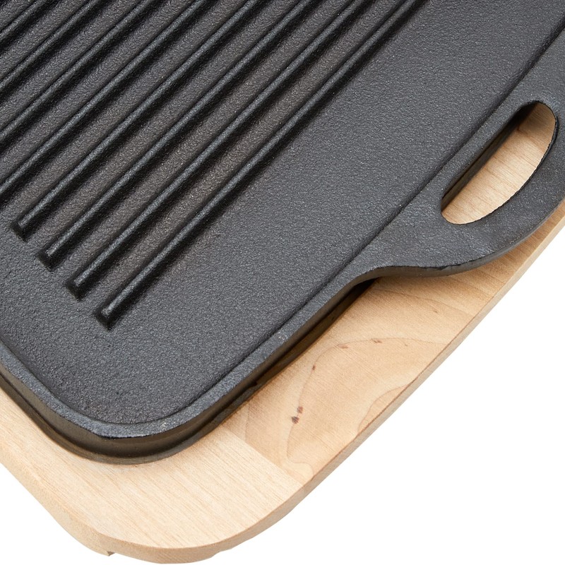 Jim Beam Cast Iron Fajita Pan with Wooden Trivet, Pre-Seasoned