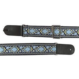 Classical/Acoustic/Bass/Electric Guitar Strap Patterned Design - Leather & Cotton (Blue Flower Pattern)