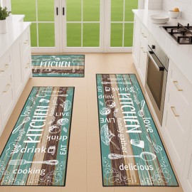 Nesphy Kitchen Rugs Sets of 3, Non Slip Washable Mats for Floor, Rustic