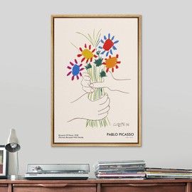 SIGNLEADER Framed Canvas Print Wall Art Pablo Picasso Flower Bouquet Peace Nature Wilderness Illustrations Fine Art Rustic Scenic Relax/Calm Colorful for Living Room, Bedroom, Office - 16"x24" NATURAL