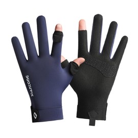 Moxiep Men's Summer Gloves, UV Protection, UPF 50+, Sun Protection, Cool Touch, Smartphone Compatible, Anti-Slip Gloves, Thin, Breathable, Quick Drying, Fingerless, Fishing, Hand Sweat, Sun Protection