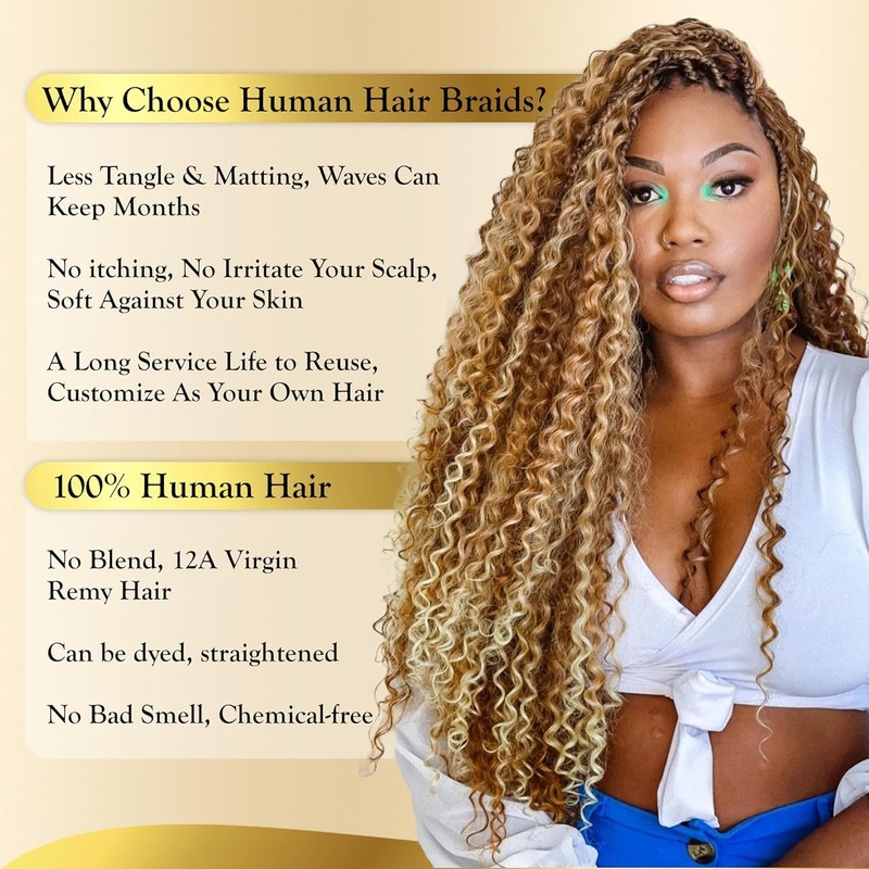 Syrenlore Highlighted Multi-Blonde Braiding Human Hair for Boho Knotless Braids,