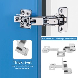 VGOL 2Sets 250 Degrees Door Hinges Zinc Alloy Large Angle Cabinet Wardrobe Thickening Folding Furniture Fixing Accessories with 10 Screws(Hole Distance 30mm and 50mm Width 64mm and 52mm)