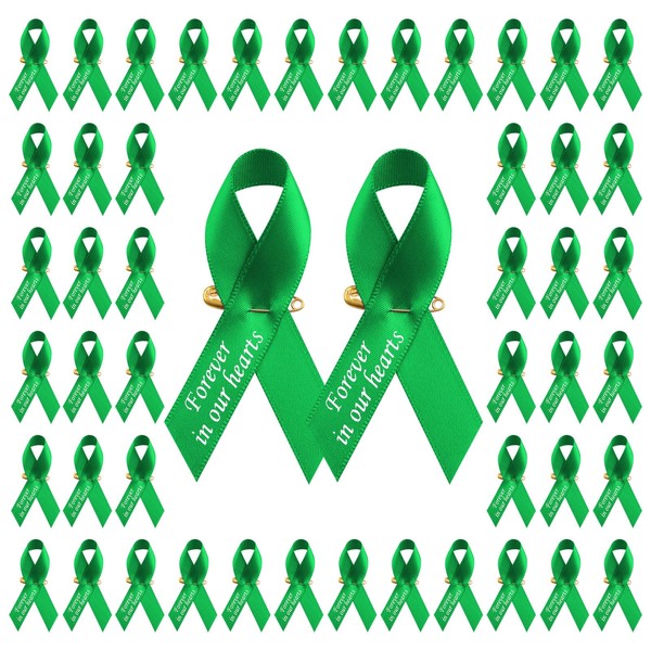 CRAFFANCY 100 PCS Green Satin Ribbon Pins, Memorial Ribbon Brooches