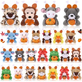 Blueweenly 24 Pcs Thanksgiving Mini Stuffed Animal Bulk Fall Small Plush Stuffed Animal Toy with Pumpkin Maple Autumn Plush Keychain Decorations Thanksgiving Plush Doll for Party Favor Bag Filler