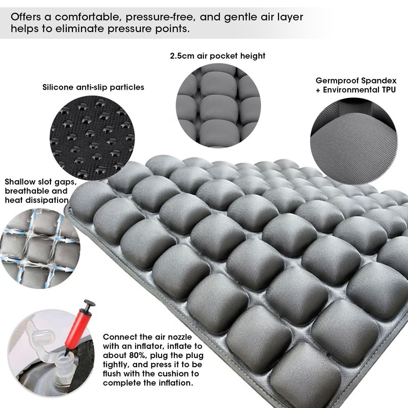 3D Seat Cushion Inflatable Air Pad Anti‑Vibration Pressure Relief for