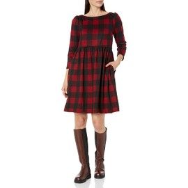 Jessica Howard Women's Plaid Empire Mini Fall Dress with ¾ Sleeves, RED/Black, Medium
