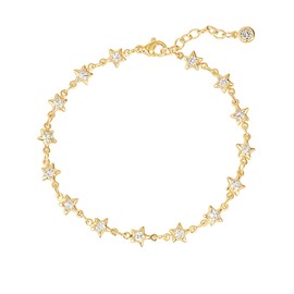 WEARON Dainty Gold Bracelets for Women 14K Gold Plated Cubic Zircon Stars Bracelet Chain Summer Jewelry for Everyday Wear