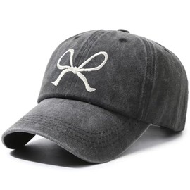 Trendy Bow-Tie Baseball Cap for Women | Trucker Hats Y2k Adjustable Fashion Sun Hat with Visor for Hiking & Travel (Black Washed)
