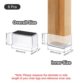 PATIKIL Chair Leg Floor Protector for Hardwood Floors Rectangle PVC Felt Fits 2.4" x 1.2" Furniture Leg Cap Furniture Feet Carpet Small Slider Transparent