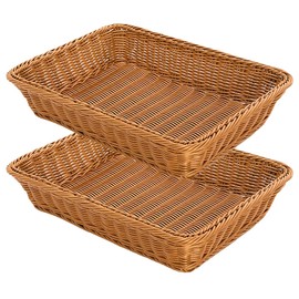 RT&BS Wicker Bread Baskets for Serving, 2pcs Woven Vegetable Baskets, Hand Woven Fruit Basket for Kitchen, Store, Restaurant, Outdoor, Party (Brown, M)