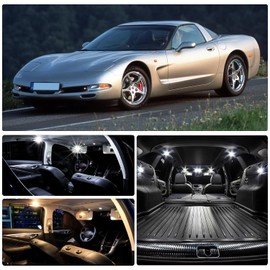 White Interior LED Lights Kit for Chevy Corvette C5 1997 1998 1999 2000 2001 2002 2003 2004 LED Map Vanity Mirror Glove Box Trunk License Plate Lights Interior Bulbs + Install Tool