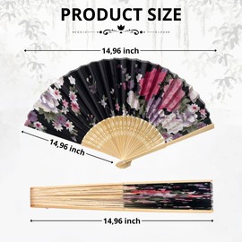 YARRD Pack of 4 Handheld Folding Fan Silk – 15 Inch 2PCS Black and 2PCS Pink Chinese Silk Hand Fans for Women Foldable Japanese Handheld Accessories for Decor Festival Dance Event Wedding