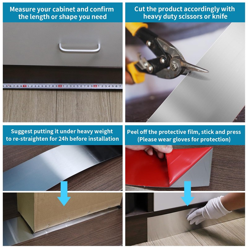 Stainless Steel Toe Kick Cover, 4" x 102" Baseboard Plate,