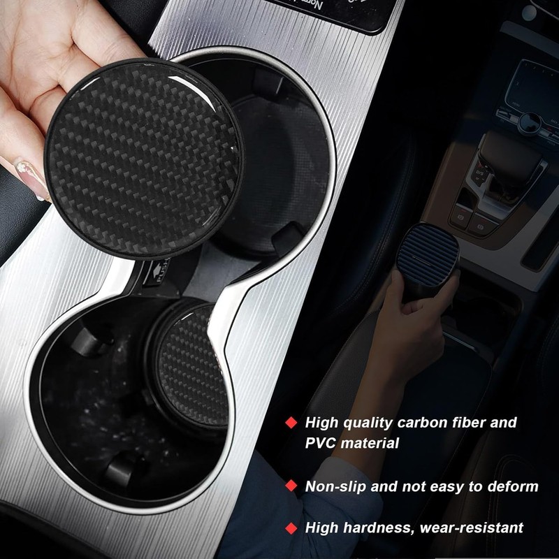Carbon Car Cup Holder Coaster, Carbon Fiber Embedded Coaster, Non-Slip