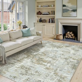 PureCozy 6x9 Area Rug Washable Living Room Bedroom Carpet Large Abstract Neutral Modern Brown Grey Dining Room Non Slip Soft Thin Low Pile Indoor Throw Rug Accent Office Kitchen Contemporary Floor