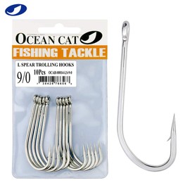 OCEAN CAT Classic Stainless Steel Fishing Hook Short Long Shank Barbed Offset Point Octopus Hooks Circle Trolling Hooks Fishing Tackle for Saltwater and Freshwater (Long Shank, 8/0)