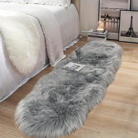 ELLECILA Faux Sheepskin Area Rug - Fluffy Fur Rugs - Sheepskin Throw Washable Non Slip Soft Shaggy Small Rugs - Grey Fluffy Fur Rug for Living Room Bedroom Kitchen Bathroom Sofa Floor Decor 60 x160cm
