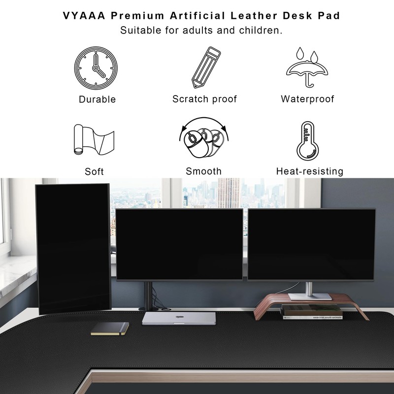 Vyaaa L Shaped Leather Desk Pad, 59" x 59" x