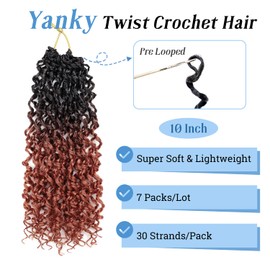 Yanky Twist Crochet Hair 10 Inch Pre Looped Curly Ends Passion Twist & Mini Twist Styles 7 Packs Synthetic Hair Extensions for Women, OT350