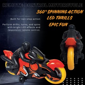 Vangoddy Red Remote Control Stunt Motorcycle 360-Degree Rotating Drifting RC Toy with Lights and Sounds for Boys Girls Kids