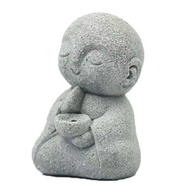 livelyfish Japanese Monk Statue Praying Zen Sandstone Mini Buddha Statues Asian Garden Sculptures for Wealth Good Luck Feng Shui Home Decor, H