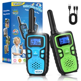 Wishouse Walkie Talkies for Kids Rechargeable Long Range,Xmas Birthday Gift for 4 5 6 7 8 9 Year Old Boys Girls,Hiking Gear Camping Games Cool Toys with NOAA,SOS Siren,Lamp,Lanyards,Easy to Use,2 Pack