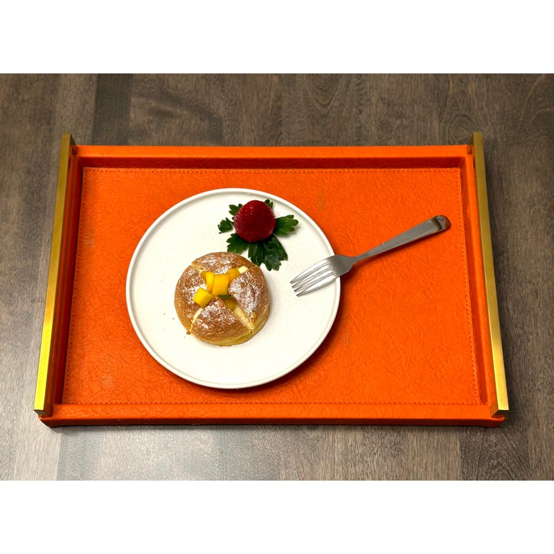 Orange Serving Tray, Coffee Table Decorative Tray Orange PU Leather