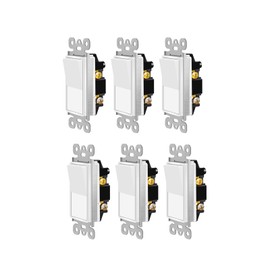 SuperInk Decora Single Rocker Switch,Paddle Light Switch 15 Amp,Single Pole Light Switch,On/Off Wall Switch,15A 120V/277V, Residential/Commercial,Office,UL Listed,White,6PK